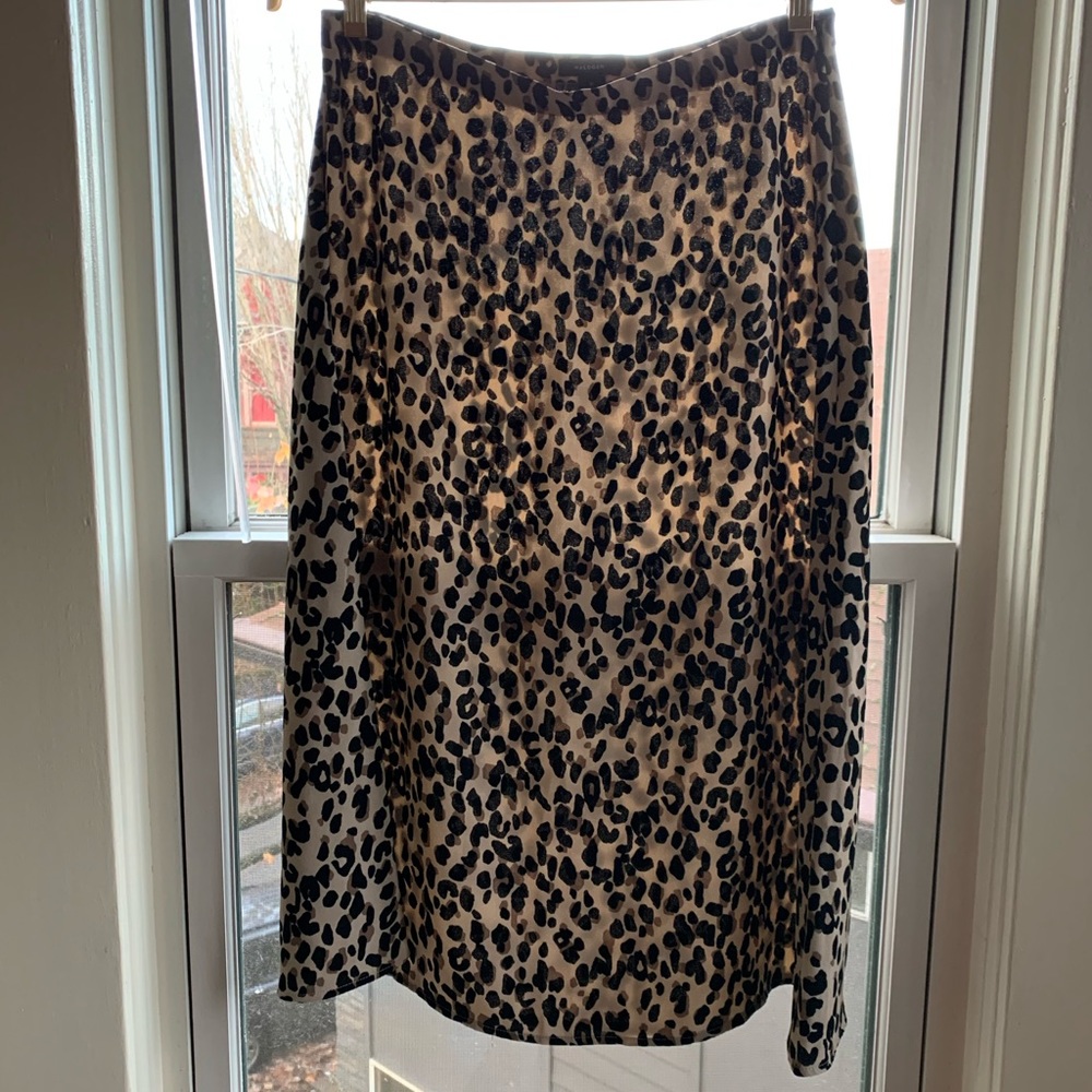 Leopard Halogen A-line Midi Skirt